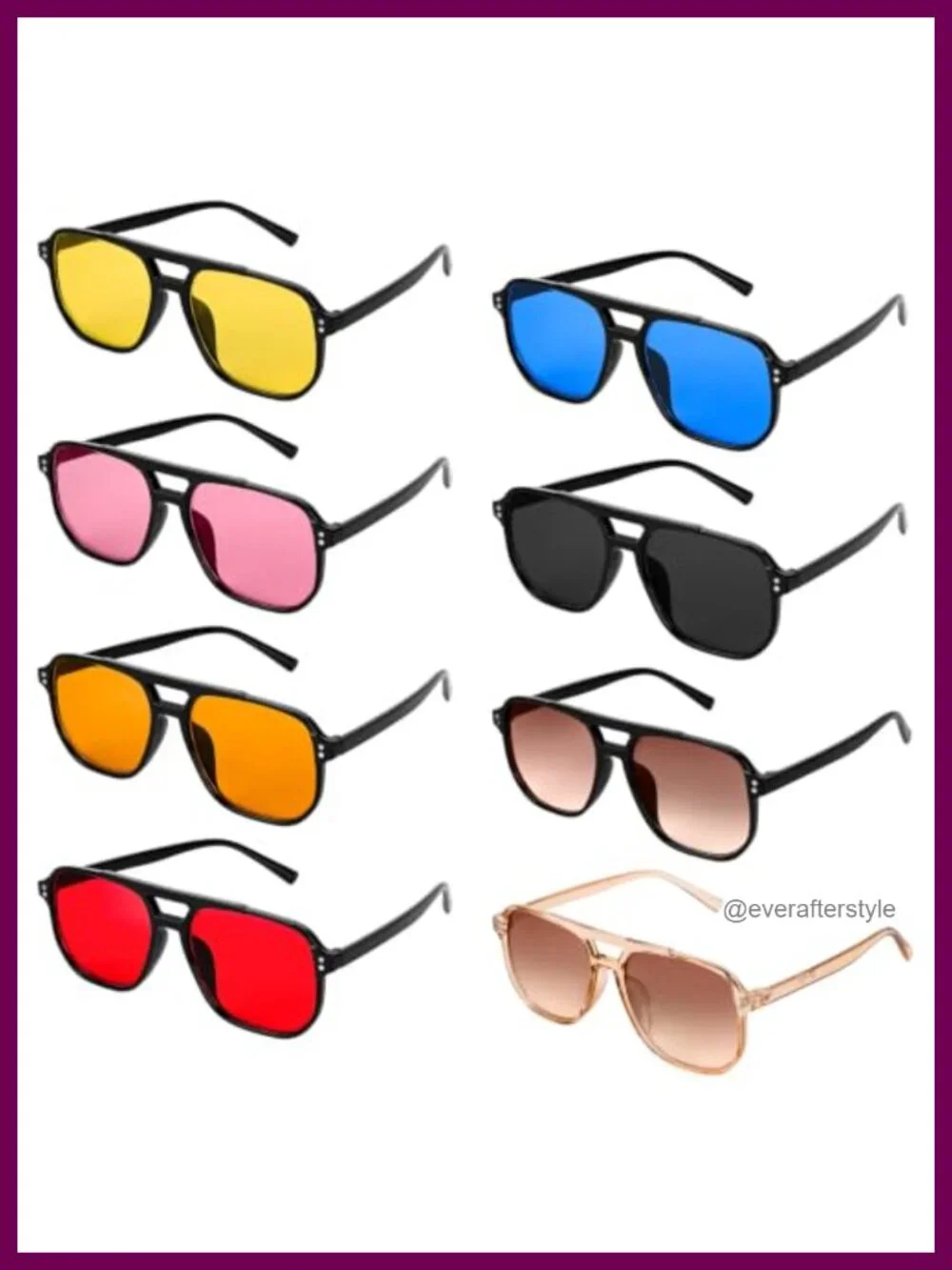 8-Pack Retro Square Aviator Sunglasses Unisex UV400 Protection